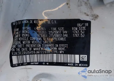 2018 Honda Hr-V Ex z USA, uszkodzony, nr VIN 3CZRU5H59JM722939